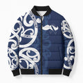 New Zealand Maori Mo Bros Bomber Puffer Jacket Blue Ribbon With Koru Kowhaiwhai - Aussie Hoodie