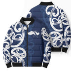 New Zealand Maori Mo Bros Bomber Puffer Jacket Blue Ribbon With Koru Kowhaiwhai - Aussie Hoodie