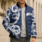 New Zealand Maori Mo Bros Bomber Puffer Jacket Blue Ribbon With Koru Kowhaiwhai - Aussie Hoodie