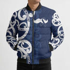 New Zealand Maori Mo Bros Bomber Puffer Jacket Blue Ribbon With Koru Kowhaiwhai - Aussie Hoodie
