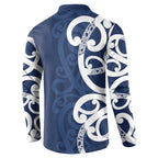 New Zealand Maori Mo Bros Button Sweatshirt Blue Ribbon With Koru Kowhaiwhai - Aussie Hoodie