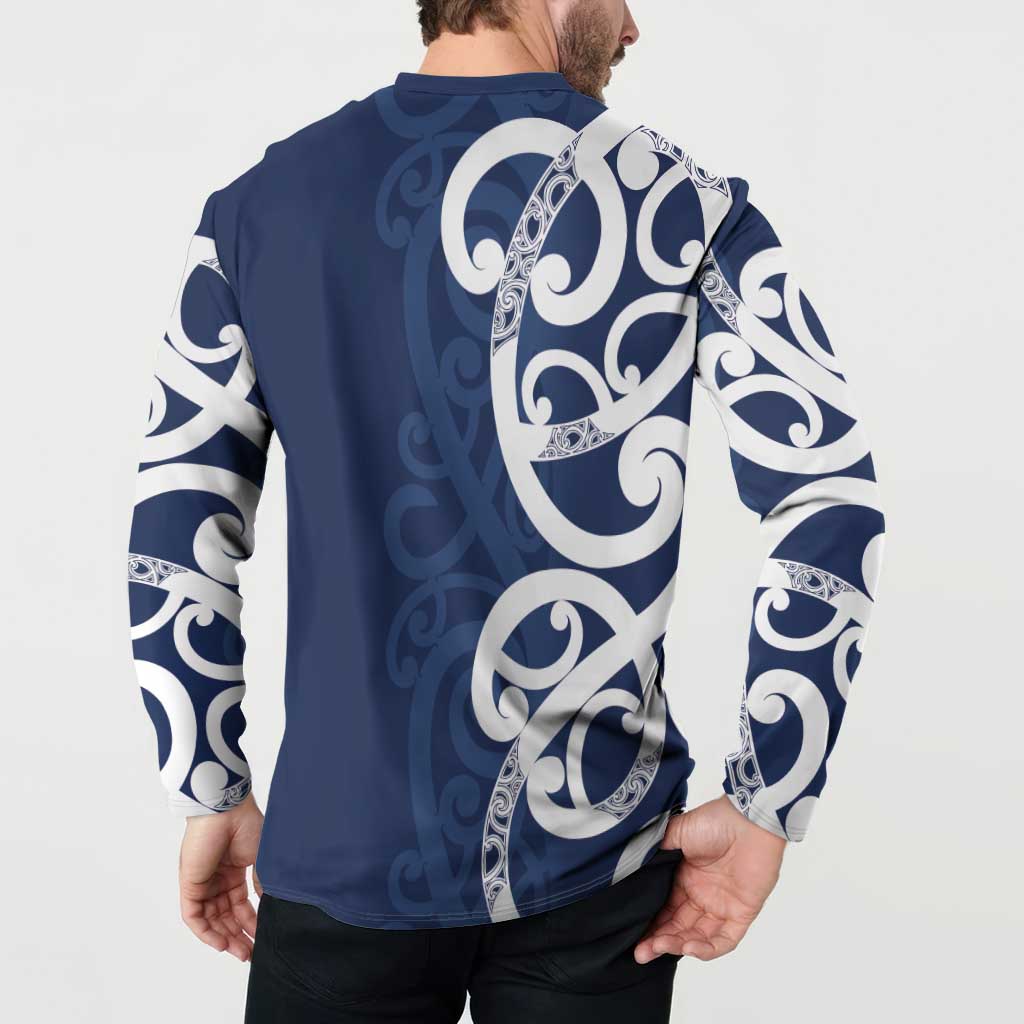 New Zealand Maori Mo Bros Button Sweatshirt Blue Ribbon With Koru Kowhaiwhai - Aussie Hoodie