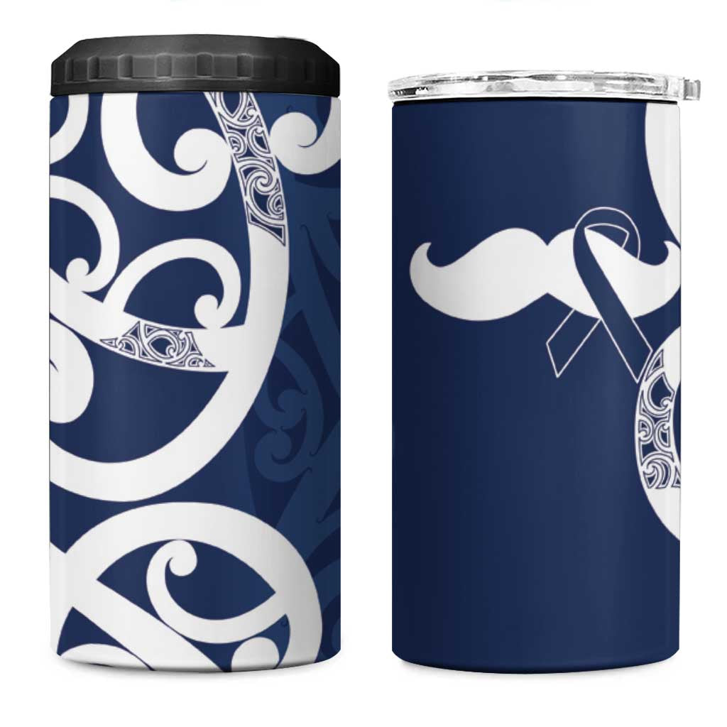 New Zealand Maori Mo Bros 4 in 1 Can Cooler Tumbler Blue Ribbon With Koru Kowhaiwhai - Aussie Hoodie
