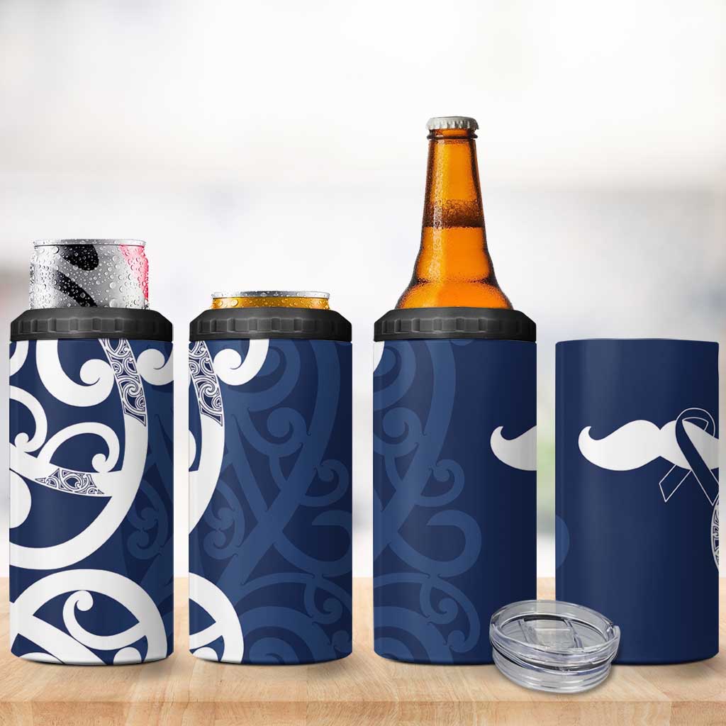 New Zealand Maori Mo Bros 4 in 1 Can Cooler Tumbler Blue Ribbon With Koru Kowhaiwhai - Aussie Hoodie