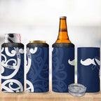 New Zealand Maori Mo Bros 4 in 1 Can Cooler Tumbler Blue Ribbon With Koru Kowhaiwhai - Aussie Hoodie
