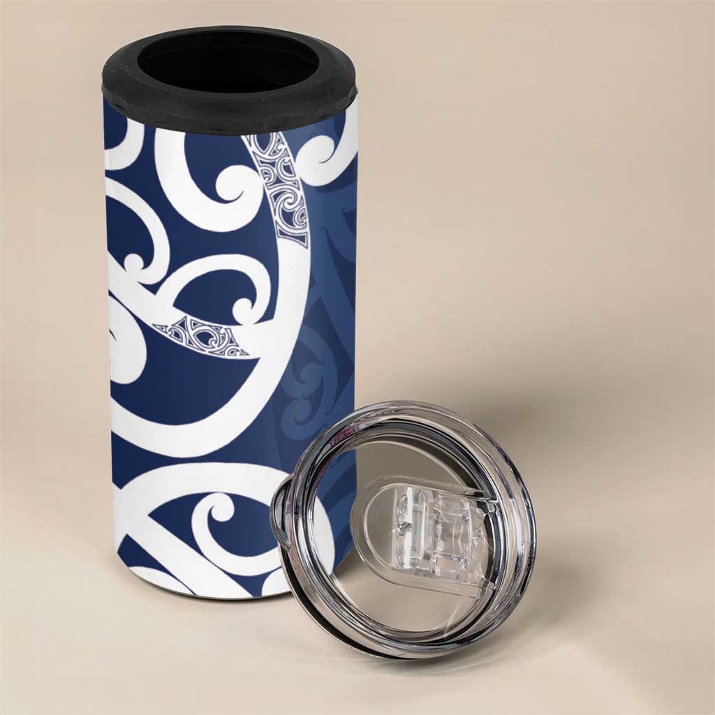 New Zealand Maori Mo Bros 4 in 1 Can Cooler Tumbler Blue Ribbon With Koru Kowhaiwhai - Aussie Hoodie