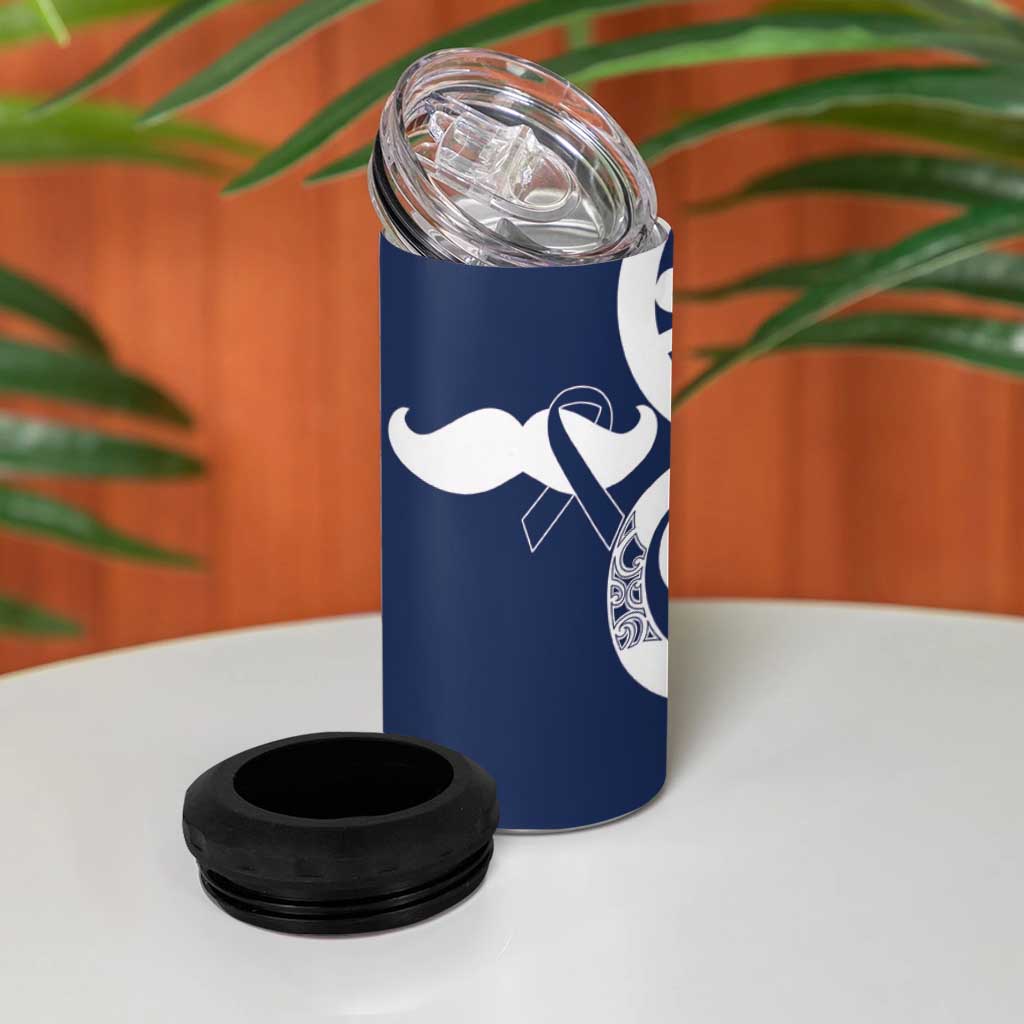 New Zealand Maori Mo Bros 4 in 1 Can Cooler Tumbler Blue Ribbon With Koru Kowhaiwhai - Aussie Hoodie