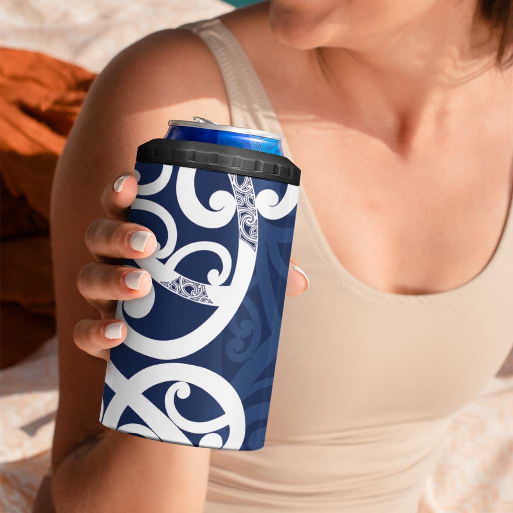 New Zealand Maori Mo Bros 4 in 1 Can Cooler Tumbler Blue Ribbon With Koru Kowhaiwhai - Aussie Hoodie