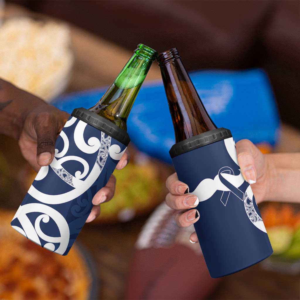 New Zealand Maori Mo Bros 4 in 1 Can Cooler Tumbler Blue Ribbon With Koru Kowhaiwhai - Aussie Hoodie