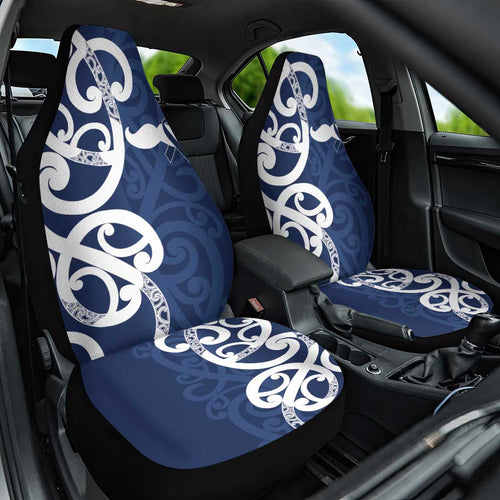 New Zealand Maori Mo Bros Car Seat Cover Blue Ribbon With Koru Kowhaiwhai - Aussie Hoodie