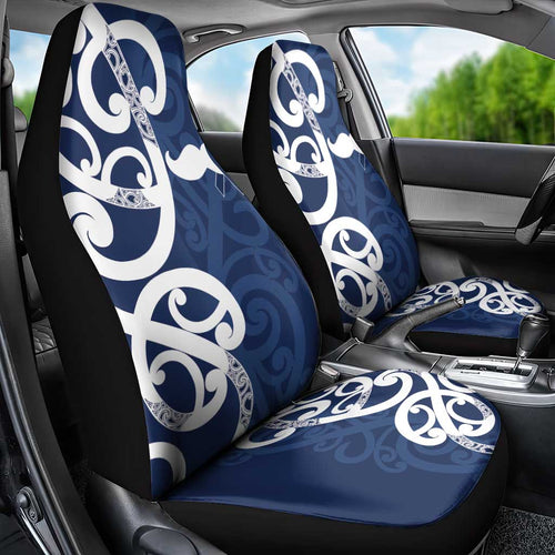New Zealand Maori Mo Bros Car Seat Cover Blue Ribbon With Koru Kowhaiwhai - Aussie Hoodie