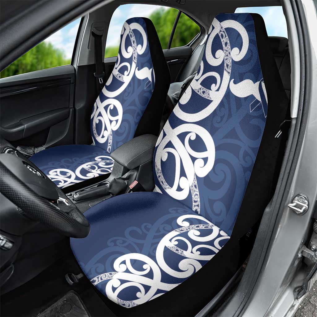 New Zealand Maori Mo Bros Car Seat Cover Blue Ribbon With Koru Kowhaiwhai - Aussie Hoodie