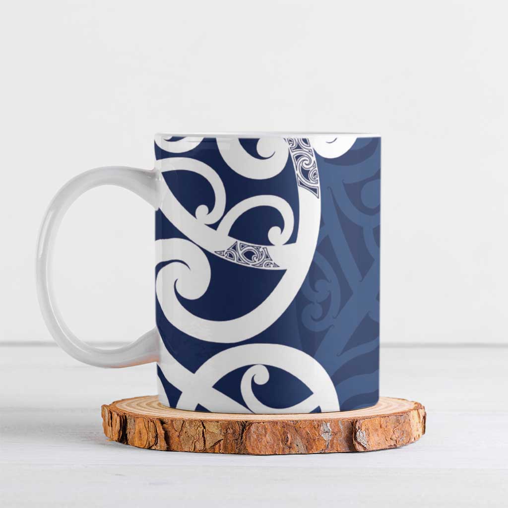 New Zealand Maori Mo Bros Ceramic Mug Blue Ribbon With Koru Kowhaiwhai - Aussie Hoodie