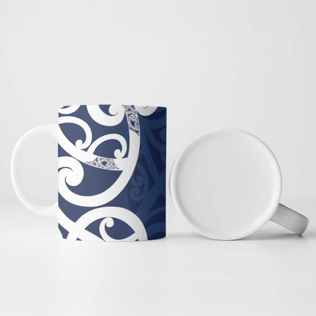 New Zealand Maori Mo Bros Ceramic Mug Blue Ribbon With Koru Kowhaiwhai - Aussie Hoodie