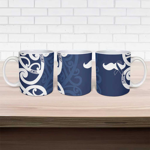 New Zealand Maori Mo Bros Ceramic Mug Blue Ribbon With Koru Kowhaiwhai - Aussie Hoodie