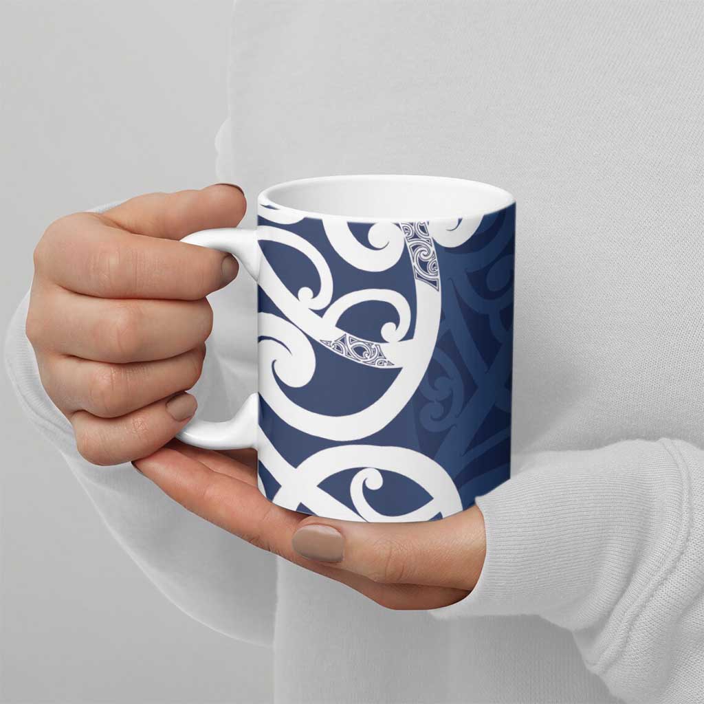 New Zealand Maori Mo Bros Ceramic Mug Blue Ribbon With Koru Kowhaiwhai - Aussie Hoodie