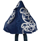 New Zealand Maori Mo Bros Cloak Blue Ribbon With Koru Kowhaiwhai - Aussie Hoodie