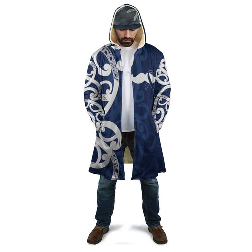 New Zealand Maori Mo Bros Cloak Blue Ribbon With Koru Kowhaiwhai - Aussie Hoodie
