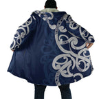 New Zealand Maori Mo Bros Cloak Blue Ribbon With Koru Kowhaiwhai - Aussie Hoodie