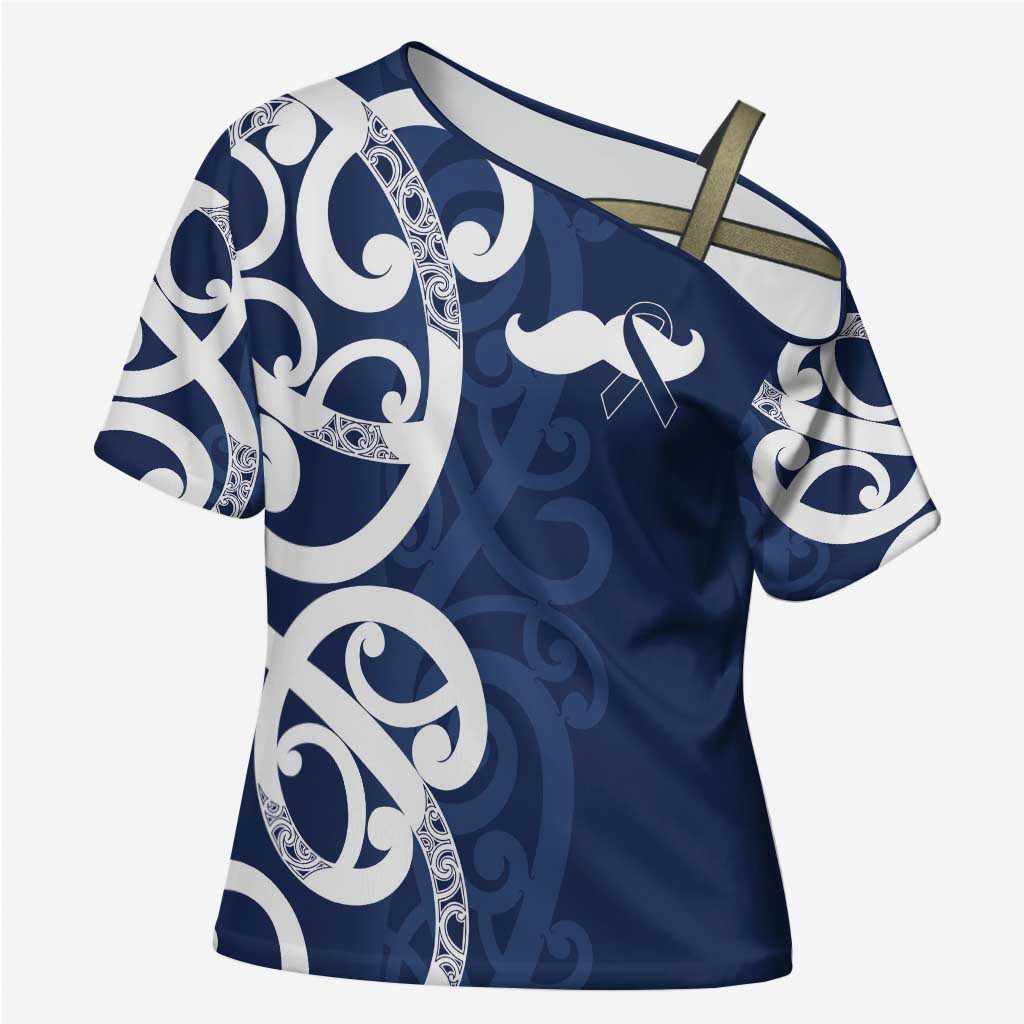 New Zealand Maori Mo Bros Cross Shoulder Shirt Blue Ribbon With Koru Kowhaiwhai - Aussie Hoodie