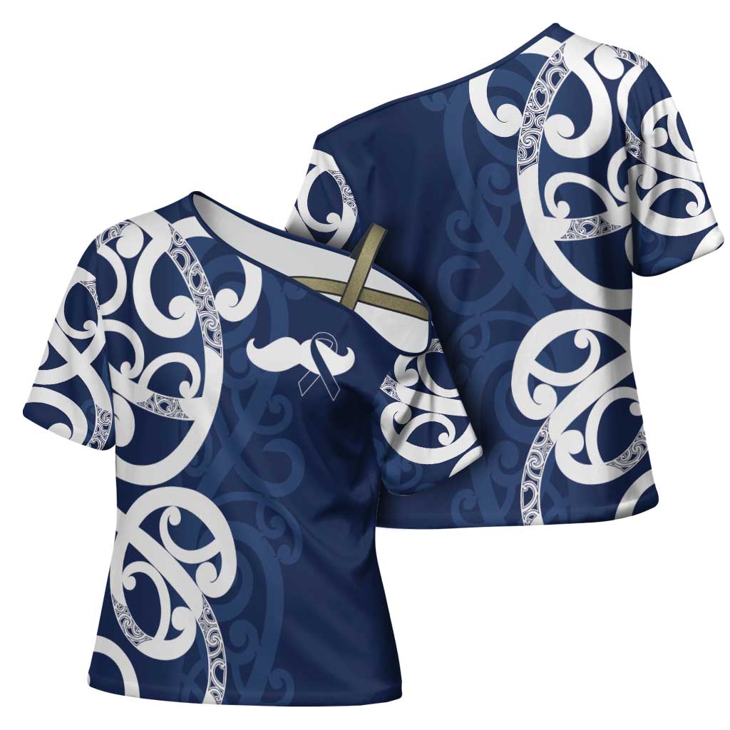 New Zealand Maori Mo Bros Cross Shoulder Shirt Blue Ribbon With Koru Kowhaiwhai - Aussie Hoodie