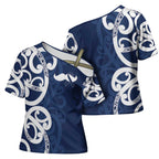 New Zealand Maori Mo Bros Cross Shoulder Shirt Blue Ribbon With Koru Kowhaiwhai - Aussie Hoodie