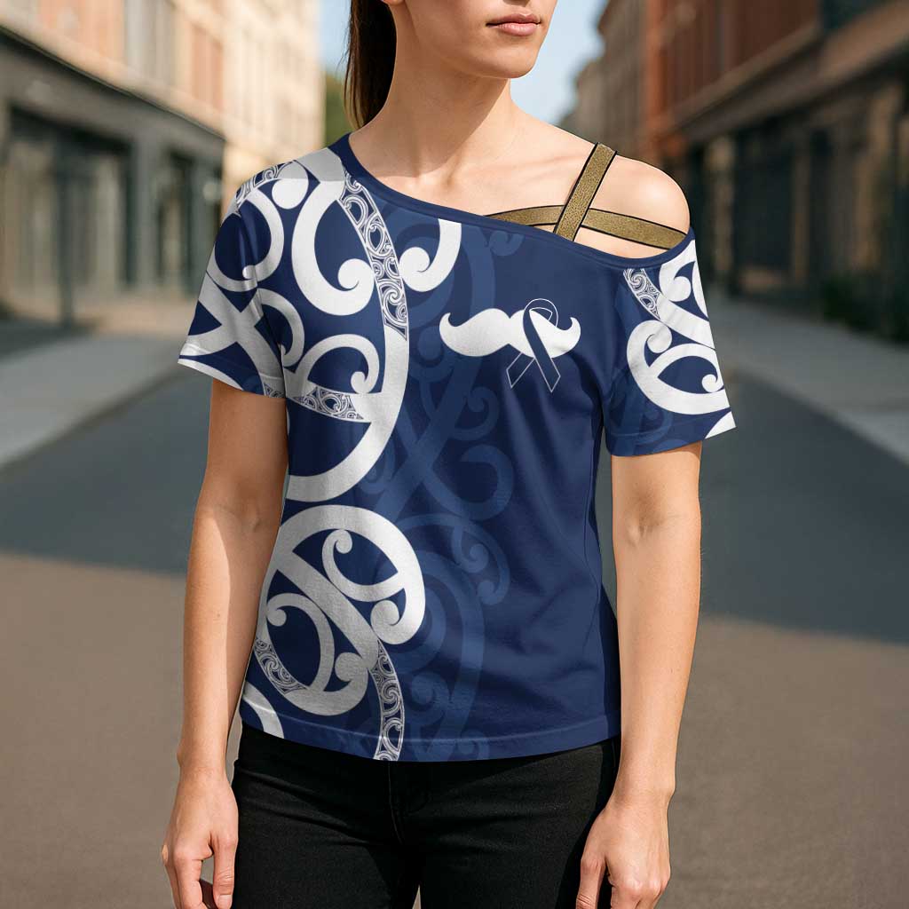 New Zealand Maori Mo Bros Cross Shoulder Shirt Blue Ribbon With Koru Kowhaiwhai - Aussie Hoodie