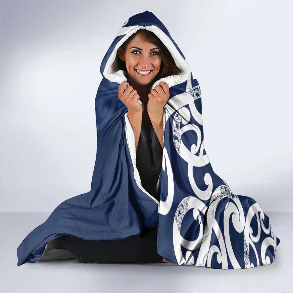 New Zealand Maori Mo Bros Hooded Blanket Blue Ribbon With Koru Kowhaiwhai - Aussie Hoodie
