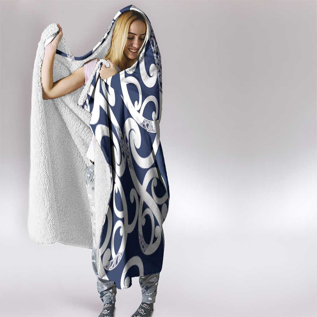 New Zealand Maori Mo Bros Hooded Blanket Blue Ribbon With Koru Kowhaiwhai - Aussie Hoodie