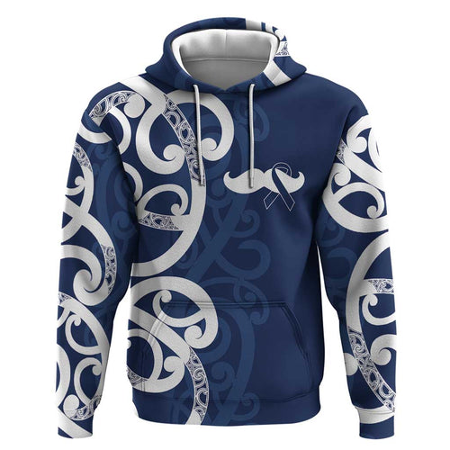 New Zealand Maori Mo Bros Hoodie Blue Ribbon With Koru Kowhaiwhai - Aussie Hoodie