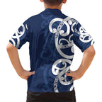 New Zealand Maori Mo Bros Kid Hawaiian Shirt Blue Ribbon With Koru Kowhaiwhai - Aussie Hoodie