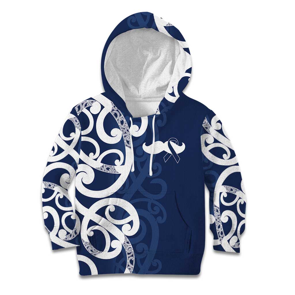 New Zealand Maori Mo Bros Kid Hoodie Blue Ribbon With Koru Kowhaiwhai - Aussie Hoodie
