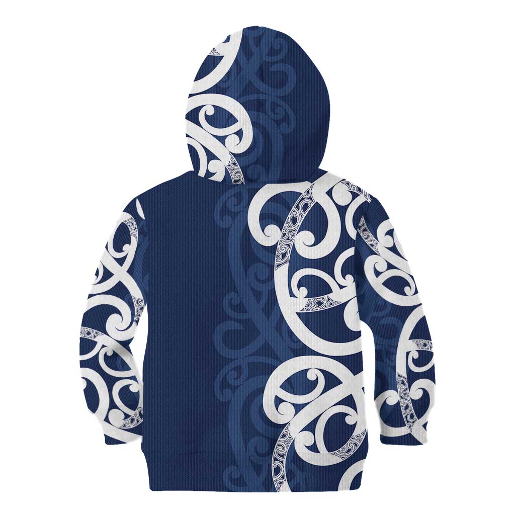New Zealand Maori Mo Bros Kid Hoodie Blue Ribbon With Koru Kowhaiwhai - Aussie Hoodie