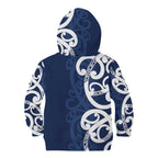 New Zealand Maori Mo Bros Kid Hoodie Blue Ribbon With Koru Kowhaiwhai - Aussie Hoodie