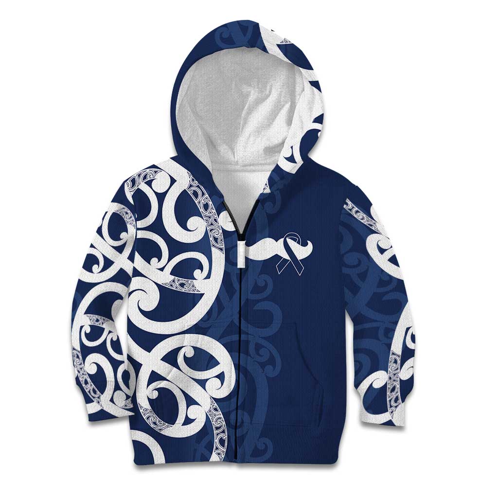 New Zealand Maori Mo Bros Kid Hoodie Blue Ribbon With Koru Kowhaiwhai - Aussie Hoodie