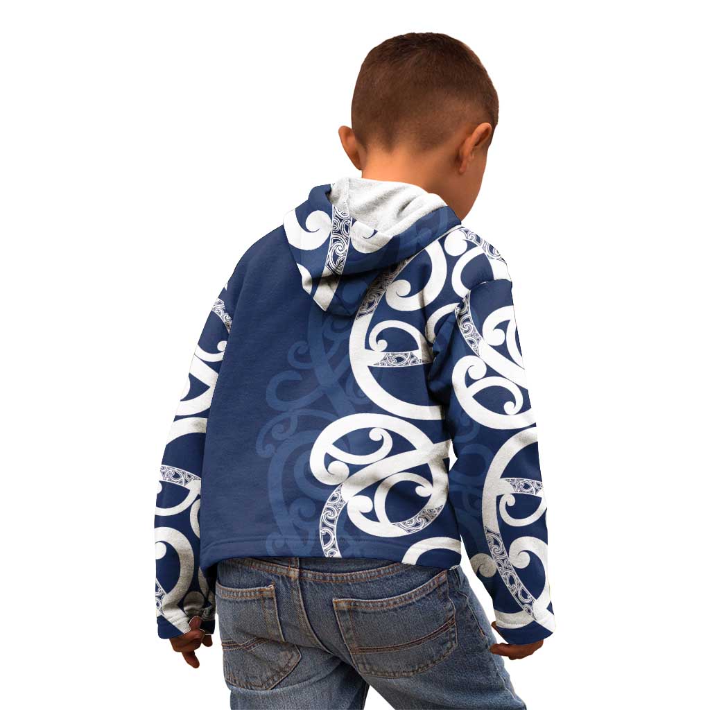 New Zealand Maori Mo Bros Kid Hoodie Blue Ribbon With Koru Kowhaiwhai - Aussie Hoodie