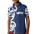 New Zealand Maori Mo Bros Kid Polo Shirt Blue Ribbon With Koru Kowhaiwhai - Aussie Hoodie