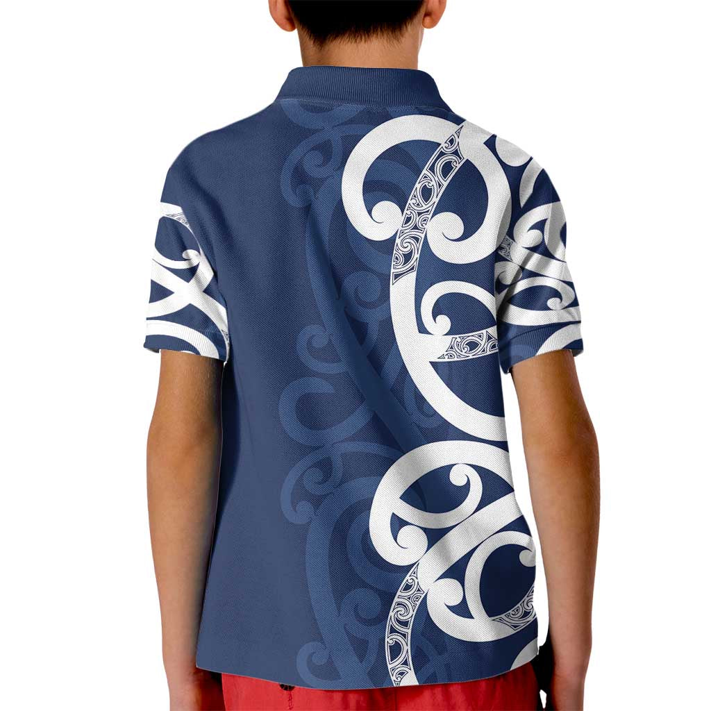 New Zealand Maori Mo Bros Kid Polo Shirt Blue Ribbon With Koru Kowhaiwhai - Aussie Hoodie