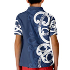 New Zealand Maori Mo Bros Kid Polo Shirt Blue Ribbon With Koru Kowhaiwhai - Aussie Hoodie