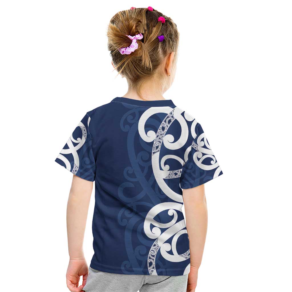 New Zealand Maori Mo Bros Kid T Shirt Blue Ribbon With Koru Kowhaiwhai - Aussie Hoodie