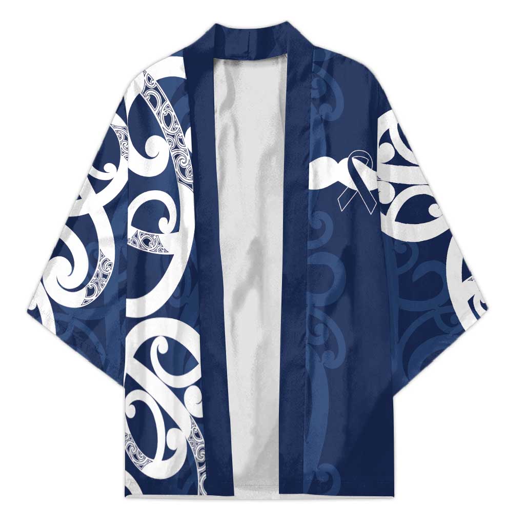 New Zealand Maori Mo Bros Kimono Blue Ribbon With Koru Kowhaiwhai - Aussie Hoodie