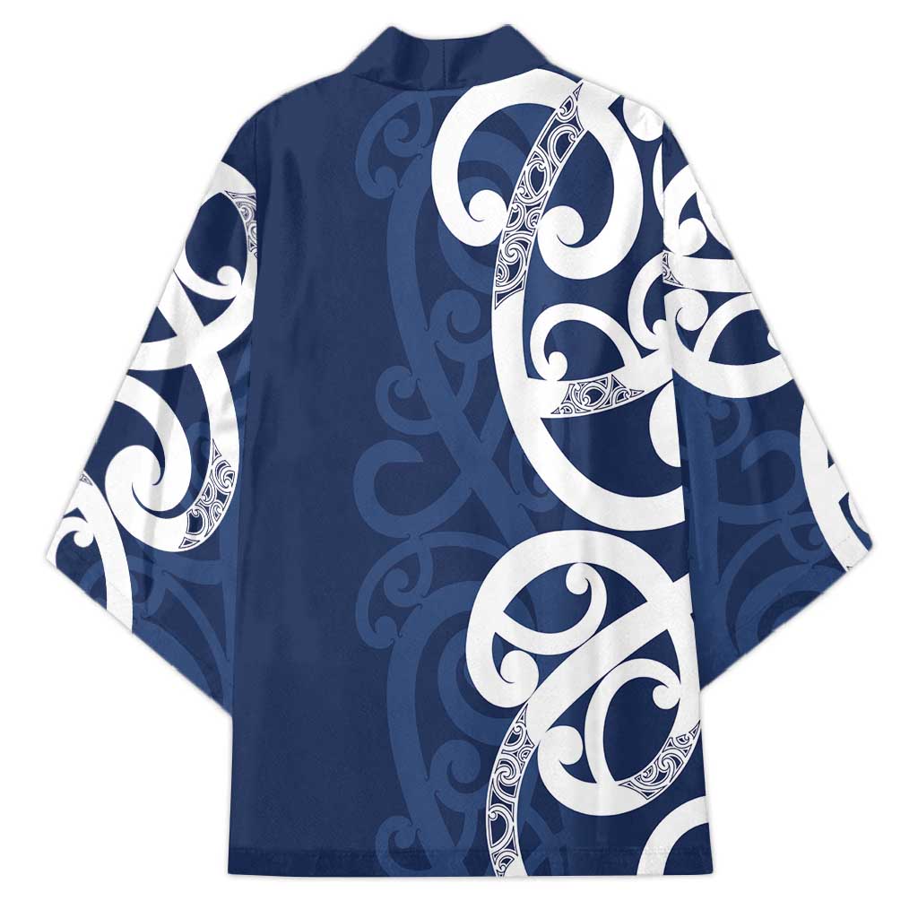 New Zealand Maori Mo Bros Kimono Blue Ribbon With Koru Kowhaiwhai - Aussie Hoodie