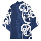 New Zealand Maori Mo Bros Kimono Blue Ribbon With Koru Kowhaiwhai - Aussie Hoodie