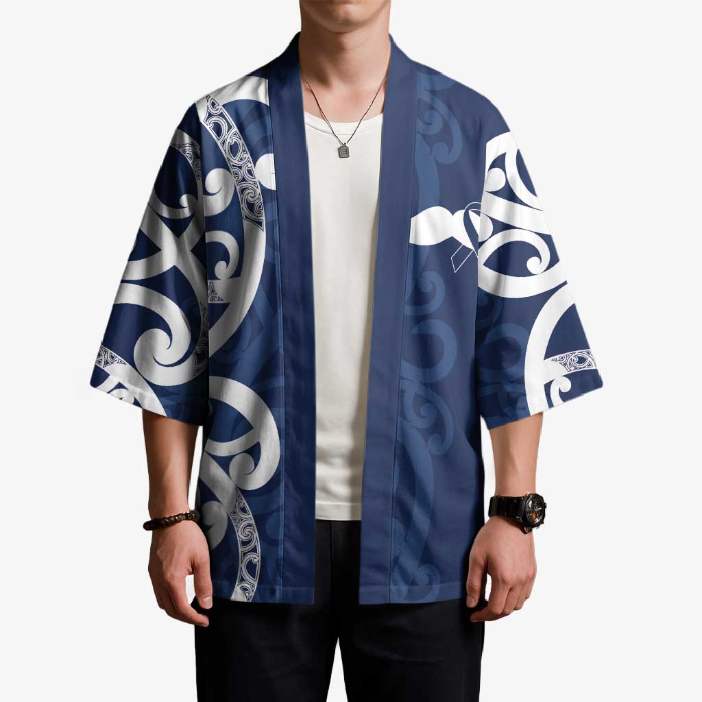 New Zealand Maori Mo Bros Kimono Blue Ribbon With Koru Kowhaiwhai - Aussie Hoodie