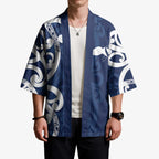 New Zealand Maori Mo Bros Kimono Blue Ribbon With Koru Kowhaiwhai - Aussie Hoodie