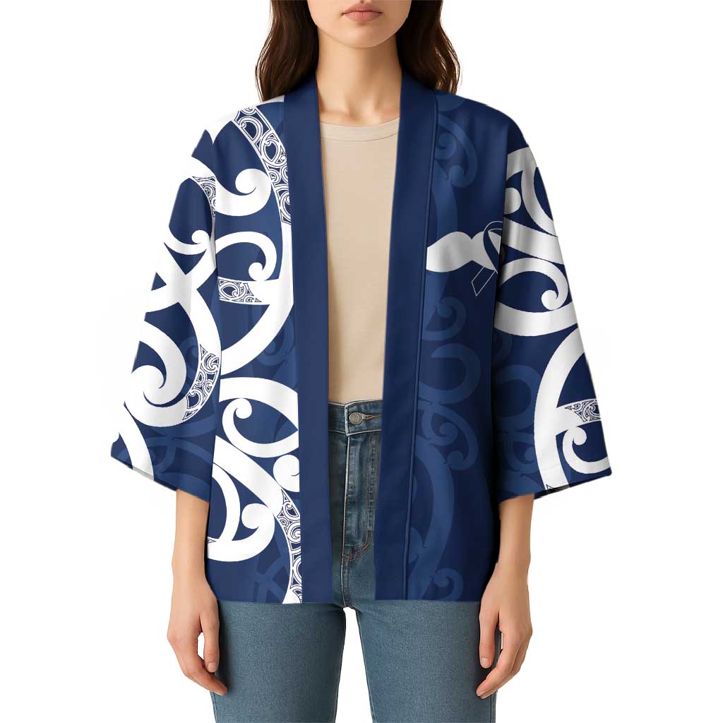 New Zealand Maori Mo Bros Kimono Blue Ribbon With Koru Kowhaiwhai - Aussie Hoodie