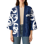 New Zealand Maori Mo Bros Kimono Blue Ribbon With Koru Kowhaiwhai - Aussie Hoodie