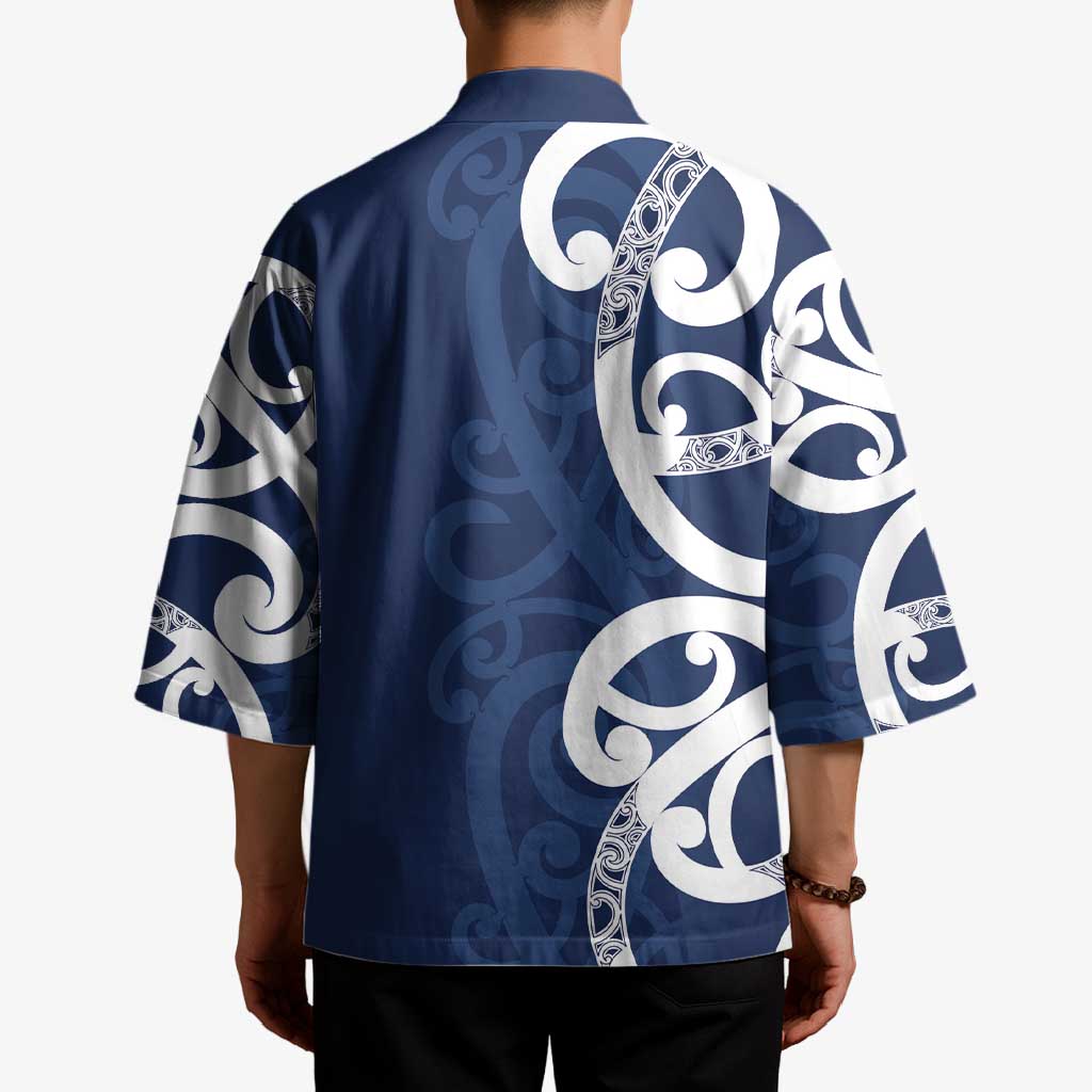 New Zealand Maori Mo Bros Kimono Blue Ribbon With Koru Kowhaiwhai - Aussie Hoodie