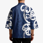 New Zealand Maori Mo Bros Kimono Blue Ribbon With Koru Kowhaiwhai - Aussie Hoodie