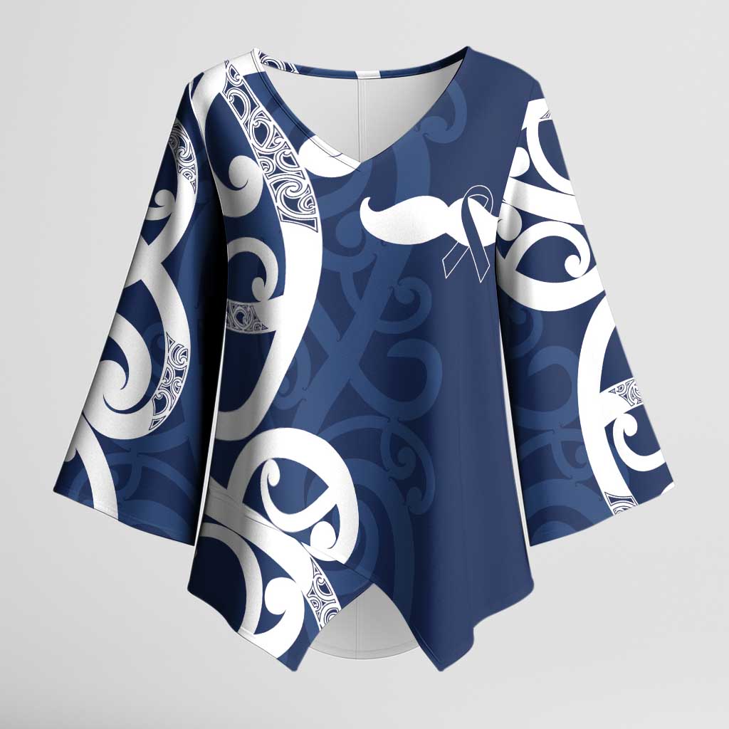 New Zealand Maori Mo Bros Kimono Sleeve Blouse Blue Ribbon With Koru Kowhaiwhai - Aussie Hoodie